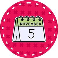 5 ° di novembre linea pieno etichetta icona vettore