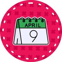 9 ° di aprile linea pieno etichetta icona vettore