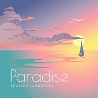 mare tramonto colorato paesaggio e yacht. turismo e viaggio. vacanza nel un' tropicale Paradiso. vettore illustrazione.