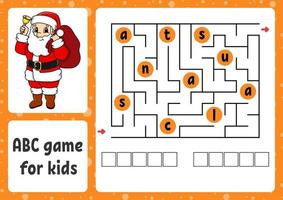 labirinto abc per bambini. labirinto rettangolare. tema natalizio. scheda attività. puzzle per bambini. stile cartone animato. enigma logico. illustrazione vettoriale a colori.