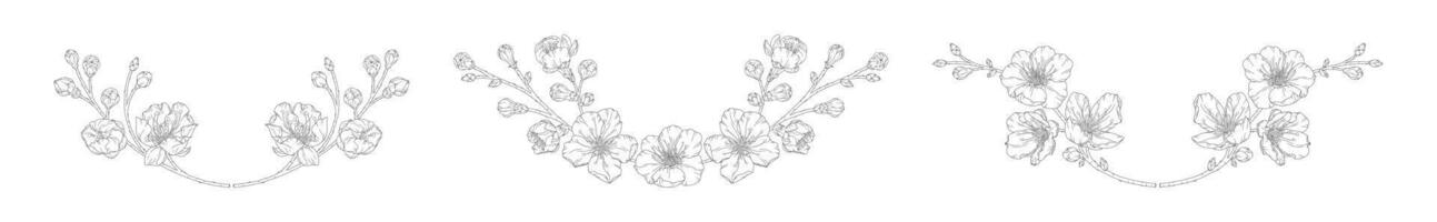impostato di ghirlande con fiorire albicocca fiori, mini cuffie e rami vettore