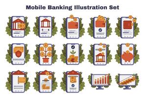 impostato di mobile bancario vettore illustrazioni