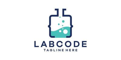 logo design combinazione codice con laboratorio bicchiere, logo design codice laboratorio. vettore