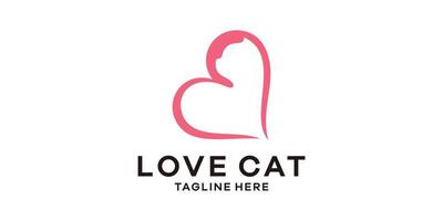logo design combinazione gatto con amore, logo design minimalista linea, modello simbolo icona idea. vettore