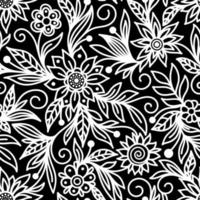 sfondo vettoriale nero senza soluzione di continuità con un contorno bianco di fiori