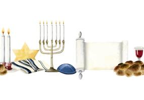 incontro shabbat cerimonia orizzontale senza soluzione di continuità confine con ebraico challah pane, vino, Torah scorrere, menorah candele vettore