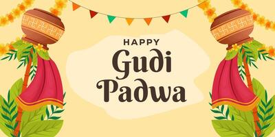 contento Gudi Padwa Festival orizzontale bandiera illustrazione vettore design