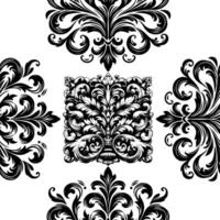 ai generato damasco tessuto tessile senza soluzione di continuità modello lusso decorativo ornamentale floreale divisore nero linea Vintage ▾ decorazione elemento bianca sfondo vettore