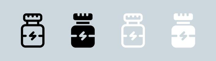 supplemento icona impostato nel nero e bianca. vitamina segni vettore illustrazione.