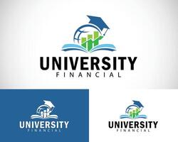 Università finanza logo design concetto formazione scolastica mondo attività commerciale design concetto emblema vettore