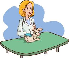 cartone animato vettore di veterinario donna ossequi carino animali.veterinario e coniglio l'esame posizione isolato illustrazione
