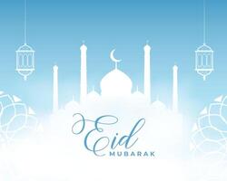 pulito eid mubarak culturale sfondo con moschea e lanterna vettore