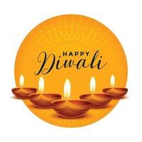 contento Diwali auguri carta con realistico diya vettore