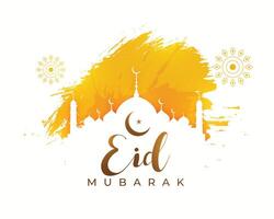 bellissimo eid mubarak saluto carta con moschea silhouette nel grungy stile vettore
