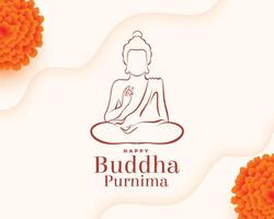 linea arte Budda purnima sfondo con floreale decorazione vettore