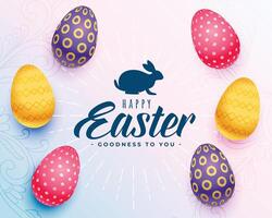 contento Pasqua decorativo carta con 3d colorato uovo e lepre design vettore