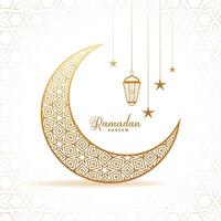 elegante ramadan kareem decorativo luna e lanterne saluto vettore