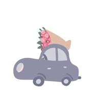accogliente auto con fiori su superiore piatto design vettore
