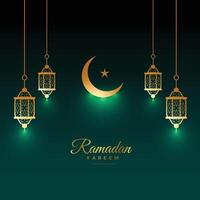 eid Ramadan kareem brillante carta con lampada e Luna decorazione vettore