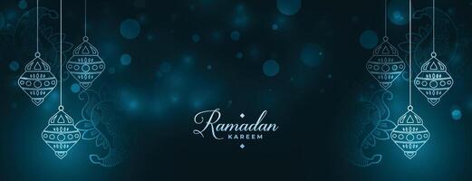 Ramadan kareem scintillante bandiera con lanterna decorazione vettore