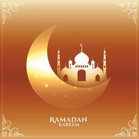 Ramadan kareem brillante Luna e moschea saluto design vettore