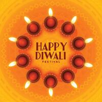 contento Diwali sfondo con diyas circolare telaio vettore