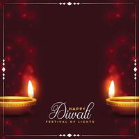 contento Diwali sfondo con realistico diya design vettore