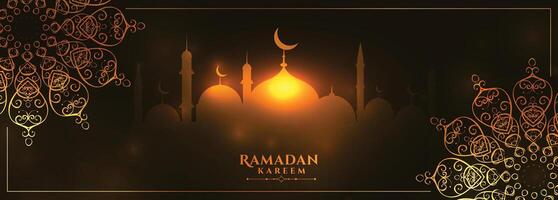 Ramadan kareem raggiante bandiera con mandala decorazione vettore