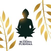 contento Budda purnima festivo sfondo con d'oro le foglie vettore