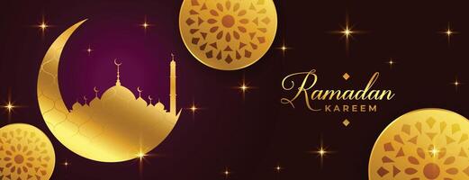 Ramadan kareem decorativo islamico d'oro bandiera design vettore