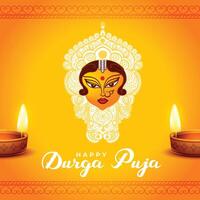 Durga pooja Festival carta con realistico diya vettore