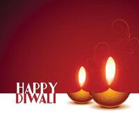 realistico contento Diwali auguri diya carta design vettore