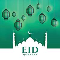 moderno stile eid al adha saluto carta con lanterna decorazione vettore