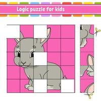 puzzle di logica per bambini. animale coniglio coniglio. foglio di lavoro per lo sviluppo dell'istruzione. gioco di apprendimento per i bambini. pagina delle attività. semplice illustrazione vettoriale piatto isolato in stile cartone animato carino.