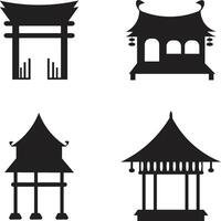 collezione di tradizionale Cinese costruzione. religioso costruzione. nero vettore impostato