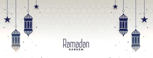 Ramadan kareem bandiera con sospeso lampada e stelle vettore