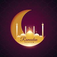 bellissimo Ramadan kareem Festival carta con Luna e moschea vettore