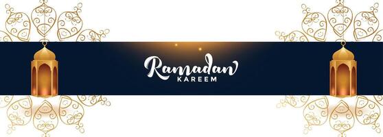 Ramadan kareem tradizionale bandiera con islamico lampade vettore