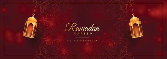 attraente rosso Ramadan kareem decorativo bandiera design vettore