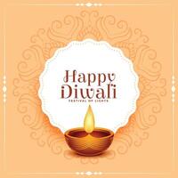 contento Diwali indiano Festival realistico diya carta design vettore