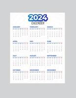 mensile calendario modello per 2024 anno. parete calendario nel un' minimalista stile. settimana inizia su domenica. progettista per 2024 anno.2024 semplice calandra design. vettore