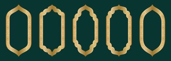 oro arco telaio forma islamico porta o finestra con geometrico girikh modello, silhouette Arabo arco. collezione nel orientale stile. montatura nel Arabo musulmano design per Ramadan kareem. vettore illustrazione