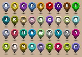 lettere e numeri dell'alfabeto sotto forma di icone gps vettore