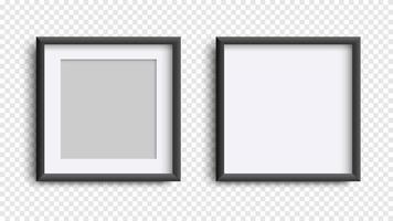cornici per foto isolate su bianco, mockup di cornici nere quadrate realistiche, set vettoriale
