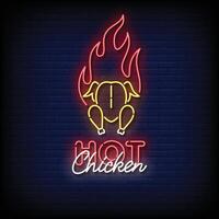 neon cartello caldo pollo con mattone parete sfondo vettore