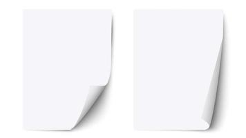 foglio bianco bianco con angolo arricciato e ombra, prototipi di fogli di carta vettore