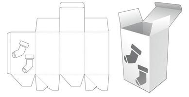 scatola di cartone con modello fustellato calzino di natale stencil vettore