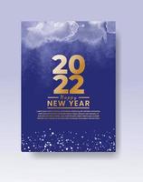 felice anno nuovo 2022 poster o modello di carta con schizzi di lavaggio ad acquerello vettore