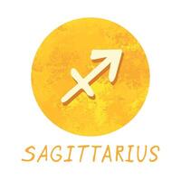 mano disegnato Sagittario zodiaco cartello nel d'oro il giro telaio astrologia scarabocchio clipart elemento per design vettore