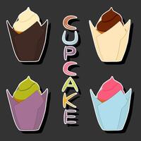 illustrazione su tema grande impostato diverso tipi dolce dolce bacca Cupcake vettore